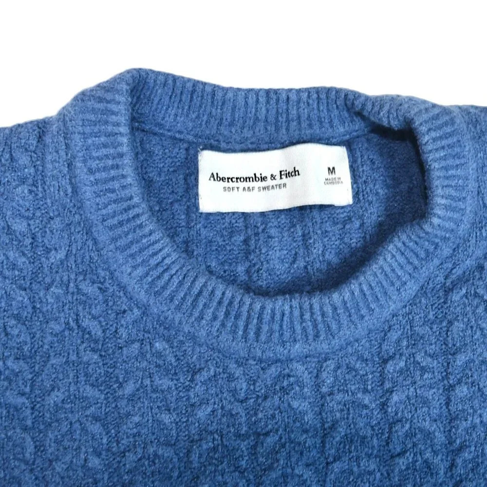 Abercrombie & Fitch || Men's Cable Knit Sweater Lighthouse Blue Size Medium - Picture 3 of 7